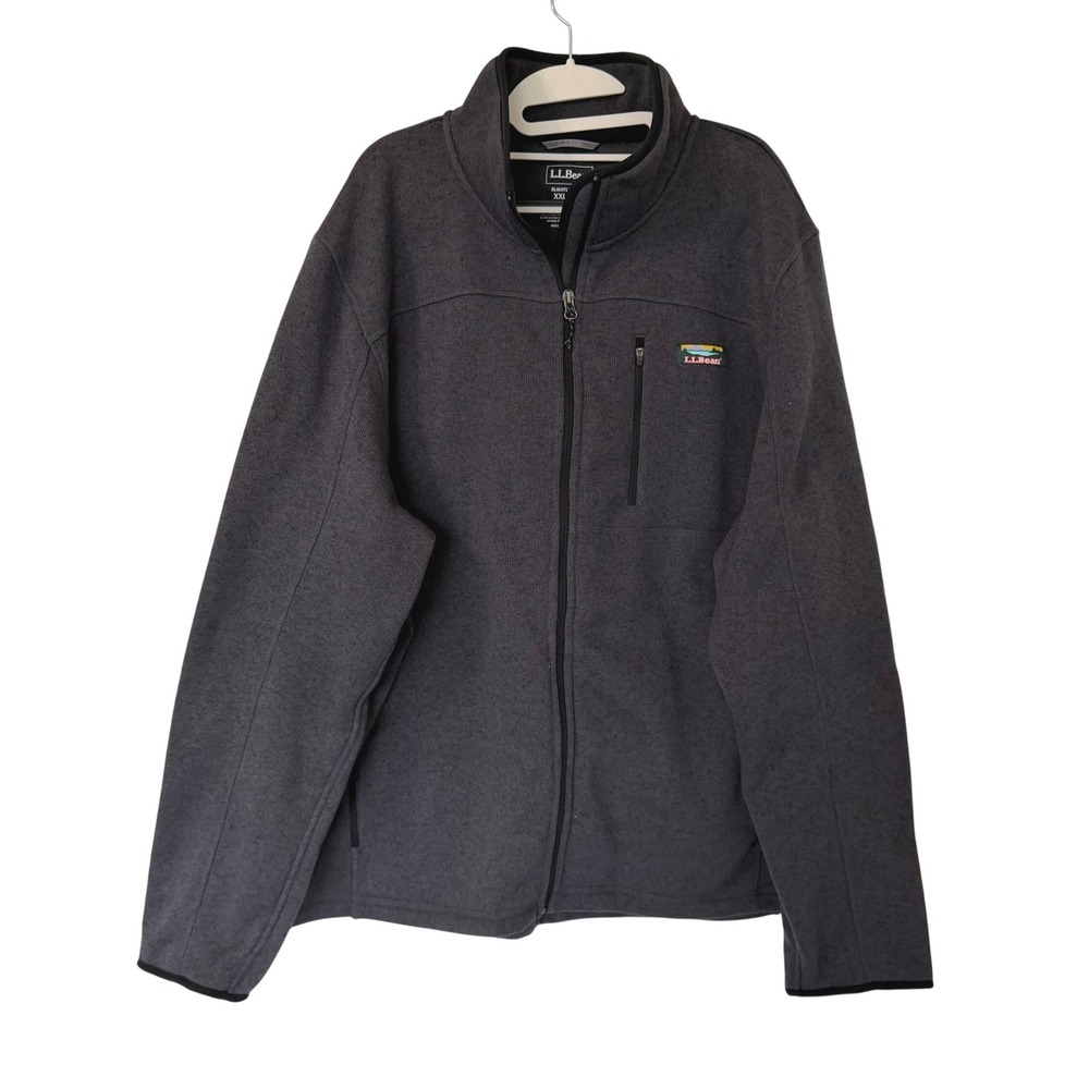 LL Bean Gray Full Zip Heavy Slightly Fitted Fleece Sweater Jacket 2XL Gorpcore